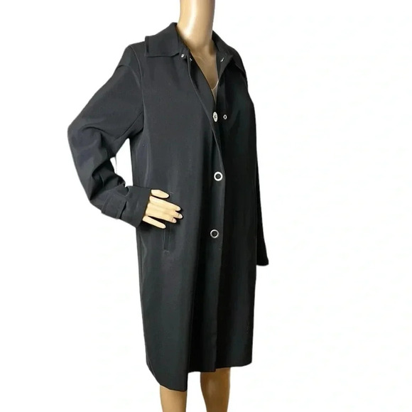 Novelti  coat,women large  PTP 21” black,front snap,shirt collar,career,classy - Picture 5 of 15